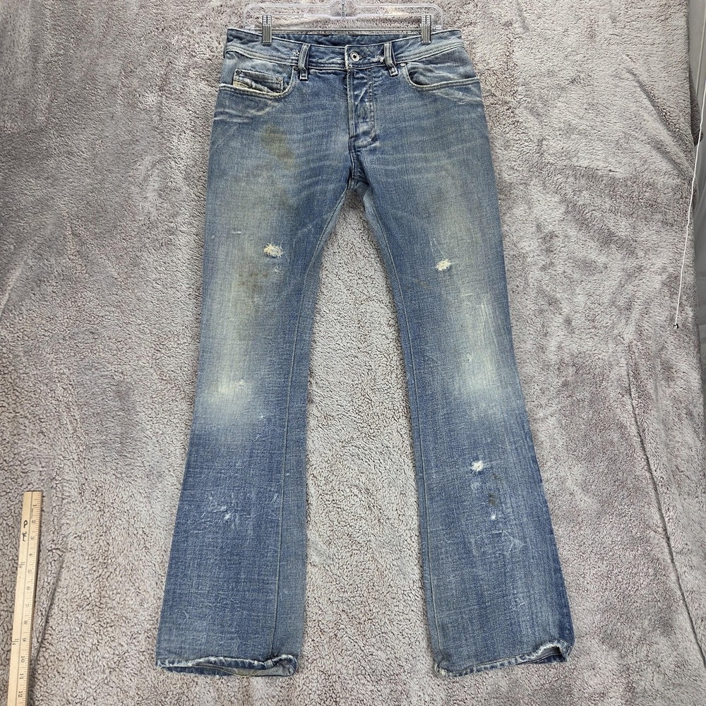 Diesel Jeans Mens 32x34 Blue Zathan Regular Bootcut Light Wash Made Italy 0071J